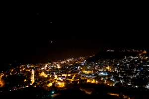 Chefchaouen at night with a true Arabic moon and Venus and Jupiter above. Stunning!